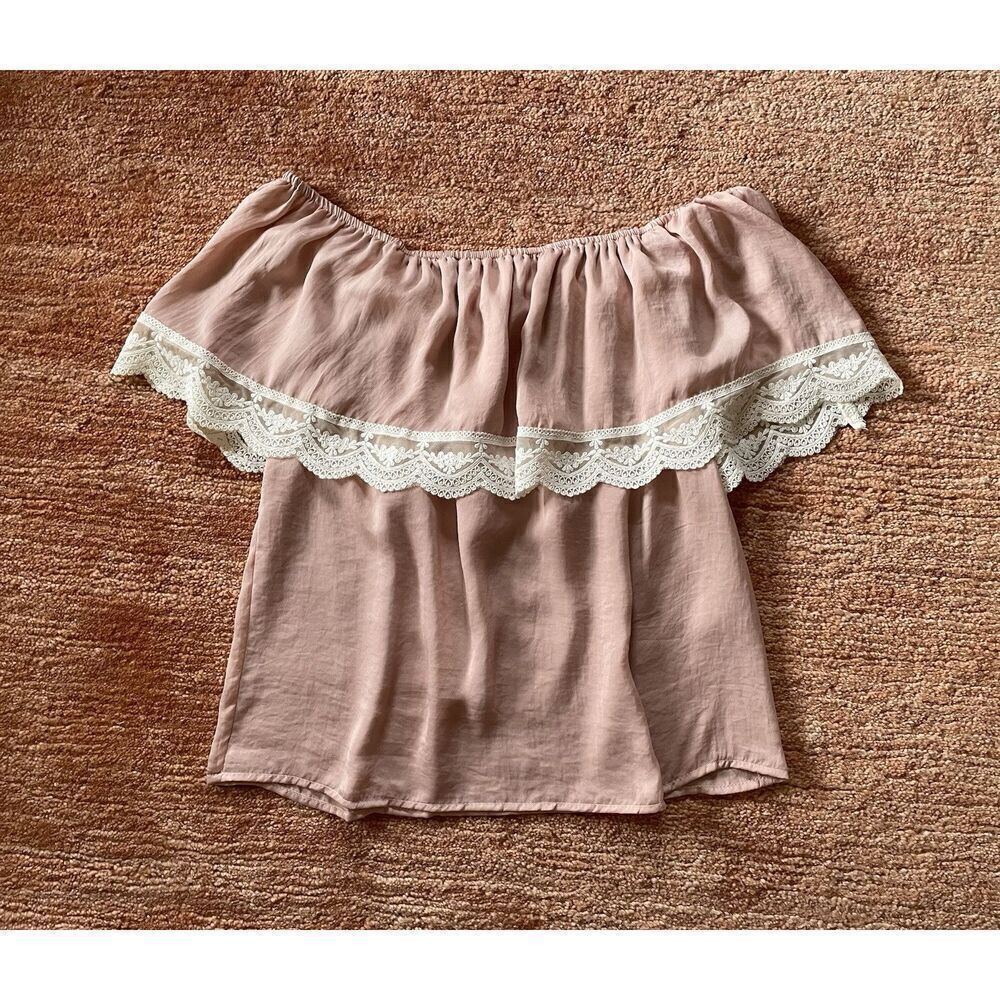 Flying Tomato   Top Pink Sleeveless Shoulder Off Women’s Crochet Lace Boho S